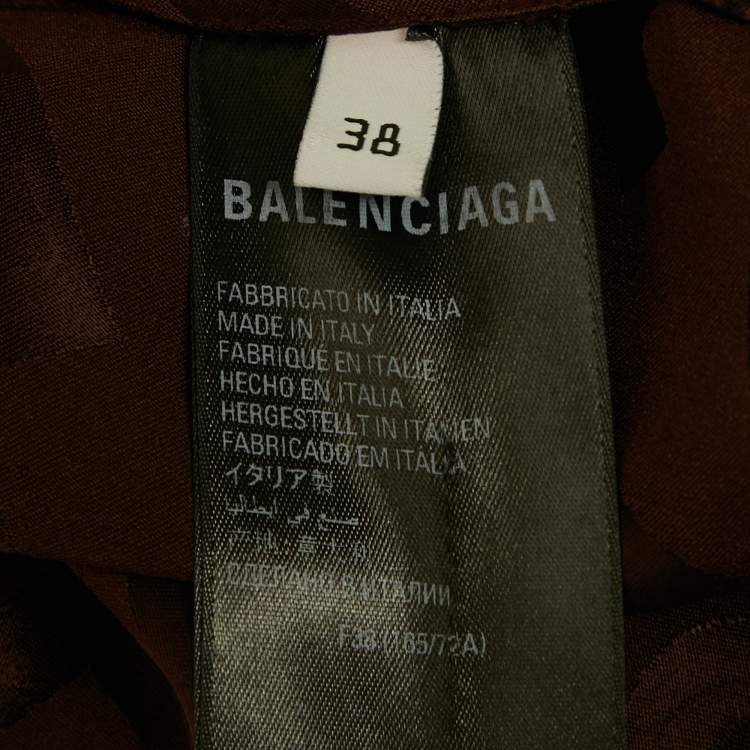 Pre Owned Balenciaga Unisex Burgundy All Over Logo Patterned Satin Shirt & Shorts Set S/M