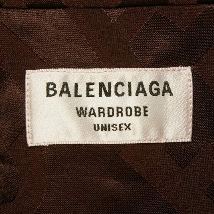 Pre Owned Balenciaga Unisex Burgundy All Over Logo Patterned Satin Shirt & Shorts Set S/M