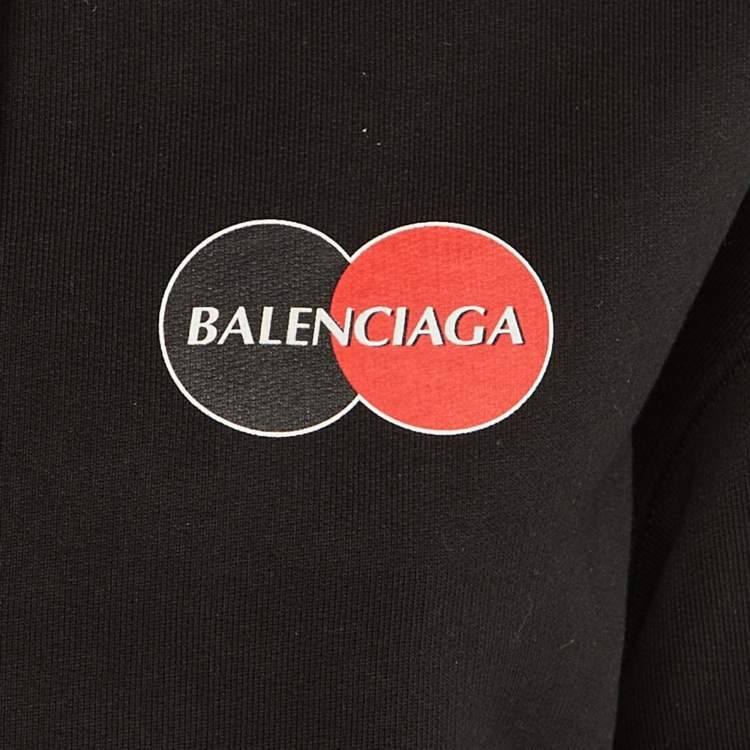 Pre Owned Balenciaga Black Logo Print Cotton Hooded Jacket XS