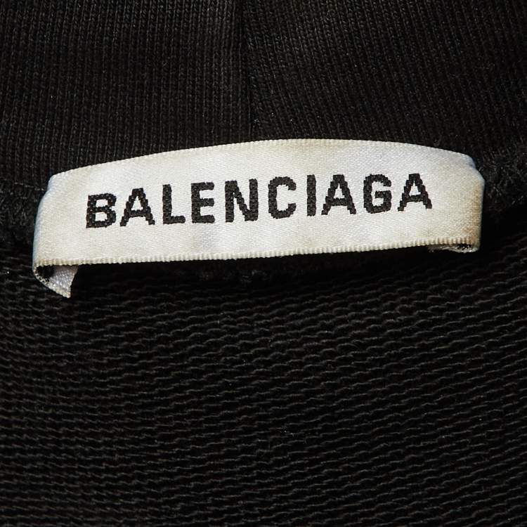 Pre Owned Balenciaga Black Logo Print Cotton Hooded Jacket XS