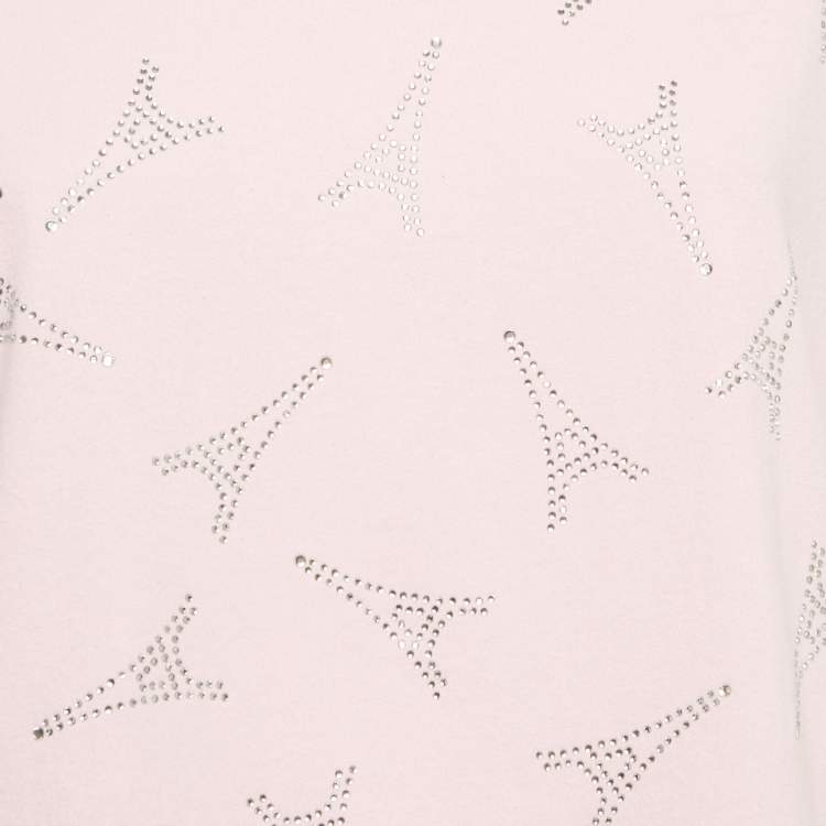 Pre Owned Balenciaga Pink Eiffel Tower Crystal Jersey T-Shirt XL