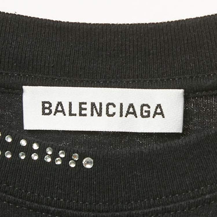 Pre Owned Balenciaga Black Eiffel Tower Crystal Jersey T-Shirt L