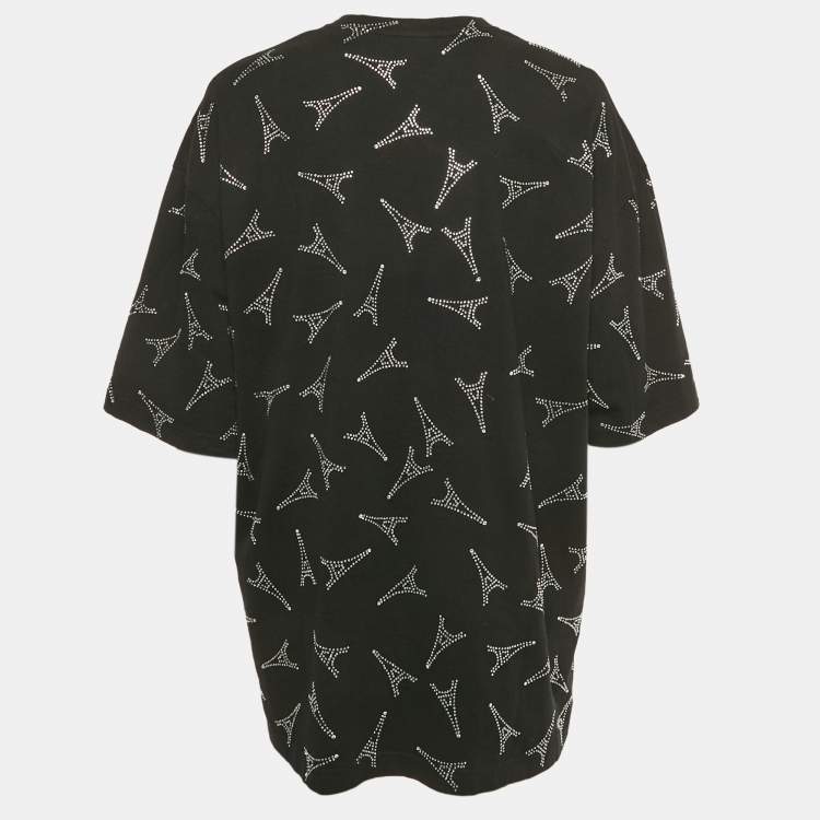 Pre Owned Balenciaga Black Eiffel Tower Crystal Jersey T-Shirt L