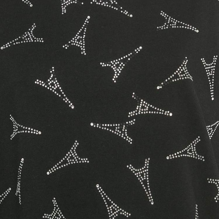 Pre Owned Balenciaga Black Eiffel Tower Crystal Jersey T-Shirt L