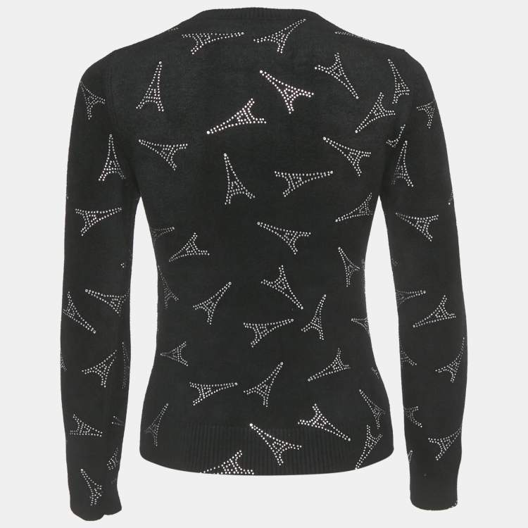 Pre Owned Balenciaga Black Eiffel Tower Crystal Fleece Pullover S