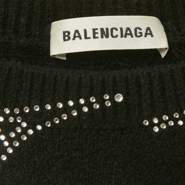 Pre Owned Balenciaga Black Eiffel Tower Crystal Fleece Pullover S