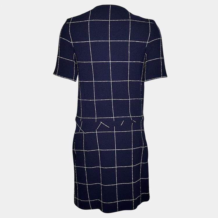 Pre Owned Balenciaga Navy Blue Navy Checkered Dress XS