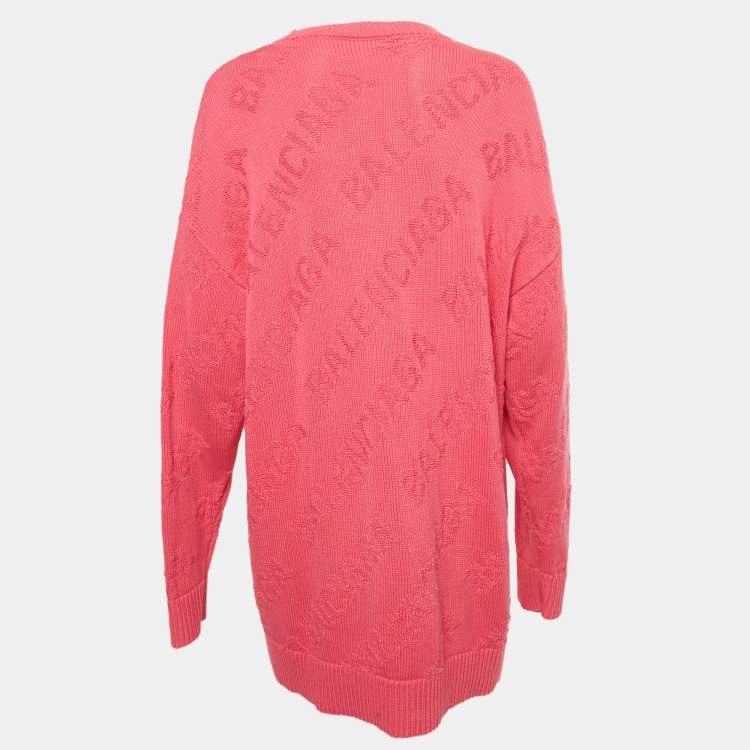 Pre Owned بلوفر بالنسياغا تريكو بشعار وردي فضفاض مقاس صغير - سمول