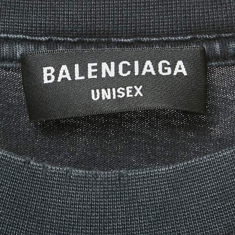Pre Owned Balenciaga Unisex Black Logo Print Distressed T-Shirt XS