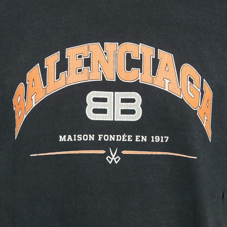 Pre Owned Balenciaga Unisex Black Logo Print Distressed T-Shirt XS