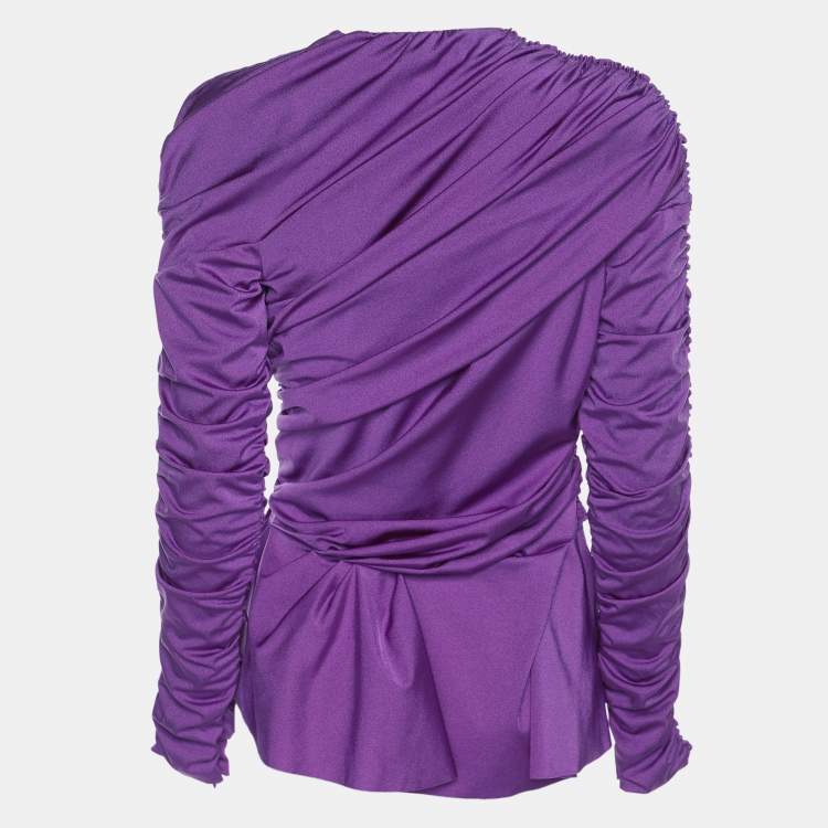 Pre Owned Balenciaga Purple Satin Peplum Tops M