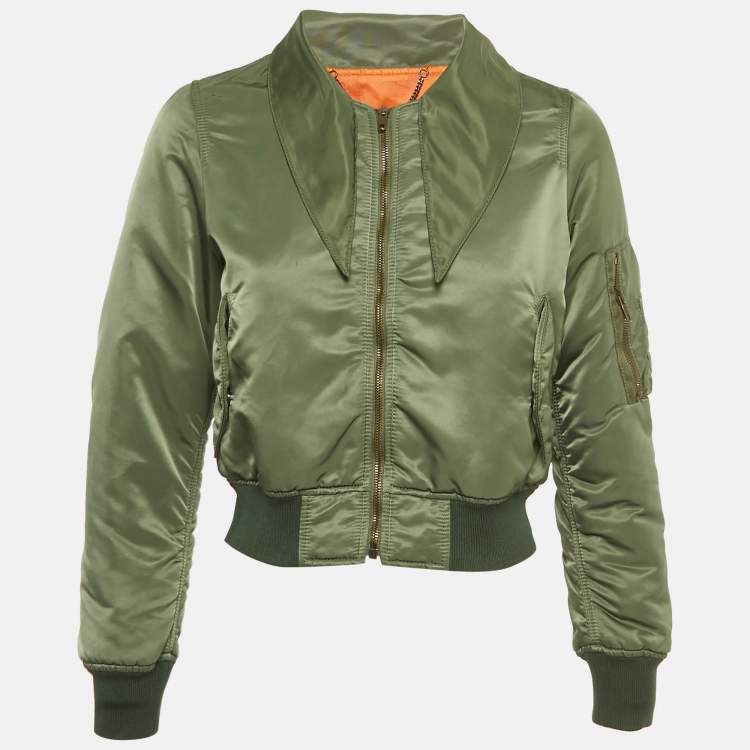 Pre Owned Balenciaga Green Nylon Crop Bomber Jacket S