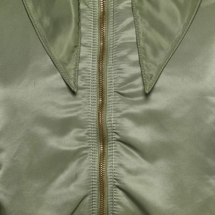 Pre Owned Balenciaga Green Nylon Crop Bomber Jacket S