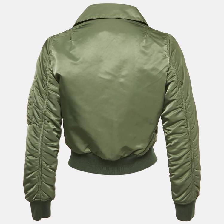 Pre Owned Balenciaga Green Nylon Crop Bomber Jacket S
