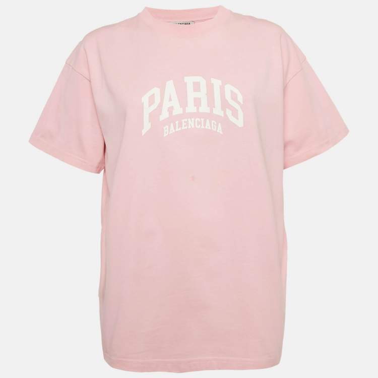 Pre Owned Balenciaga Limited Edition Pink Logo Print Cotton Oversized T-Shirt S