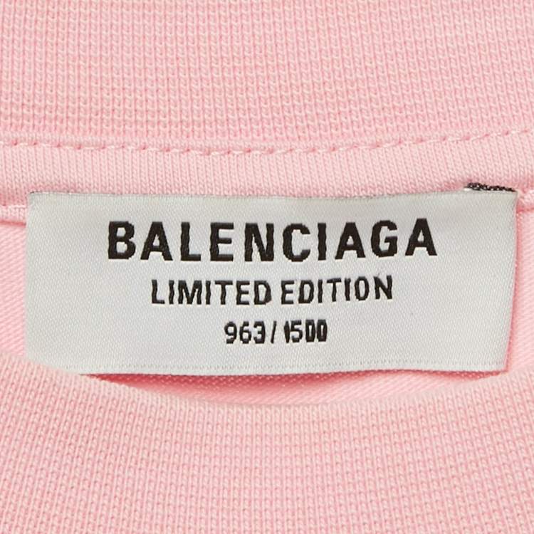 Pre Owned Balenciaga Limited Edition Pink Logo Print Cotton Oversized T-Shirt S