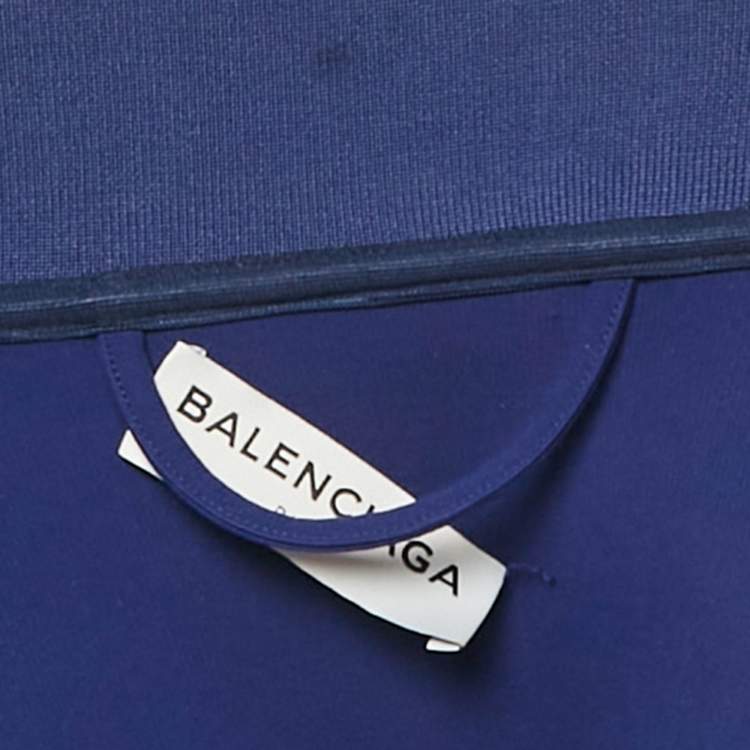 Pre Owned Balenciaga Blue Jersey Asymmetric Bomber Jacket M