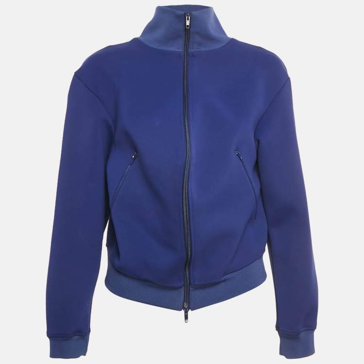 Pre Owned Balenciaga Blue Jersey Asymmetric Bomber Jacket M