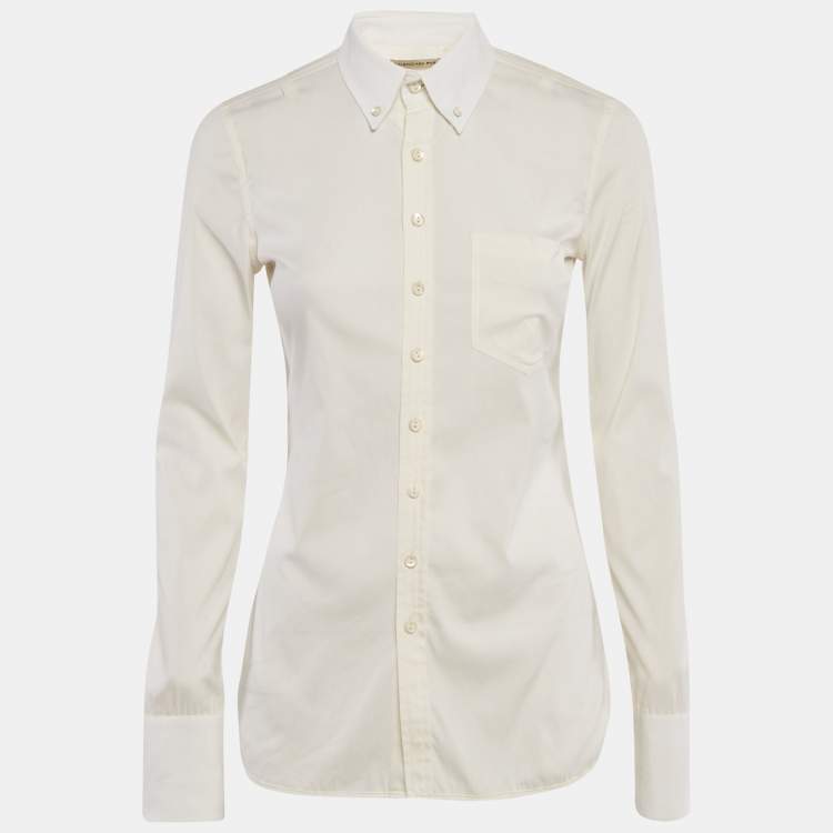 Pre Owned Balenciaga Cream Cotton Long Sleeve Shirt S