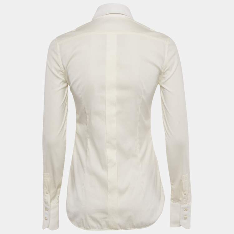 Pre Owned Balenciaga Cream Cotton Long Sleeve Shirt S