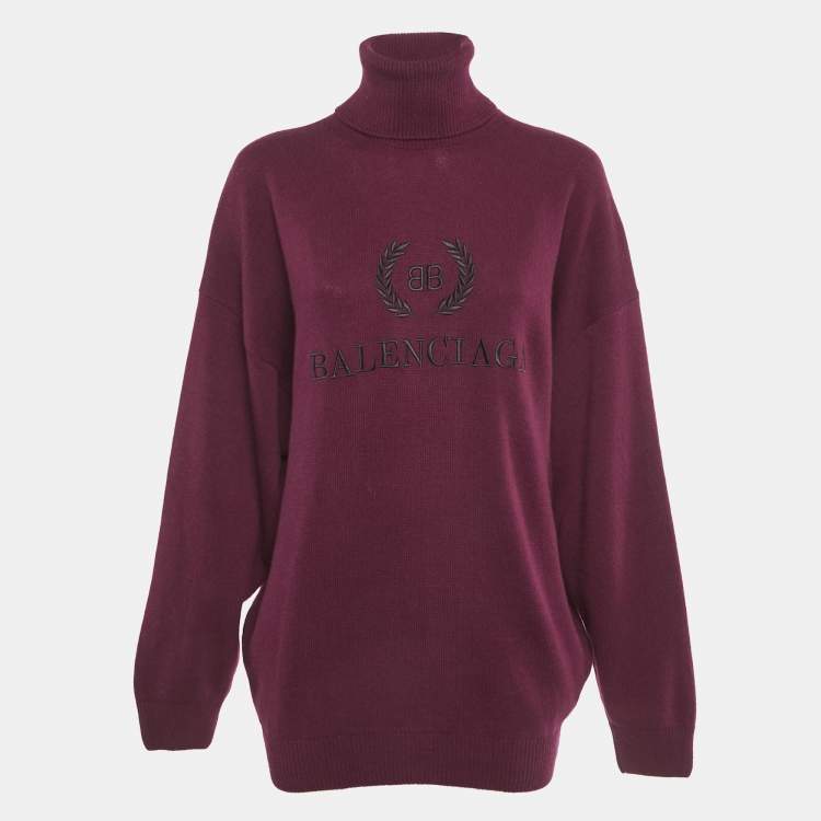 Pre Owned Balenciaga Burgundy Logo Embroidered Wool & Cashmere Jumper S