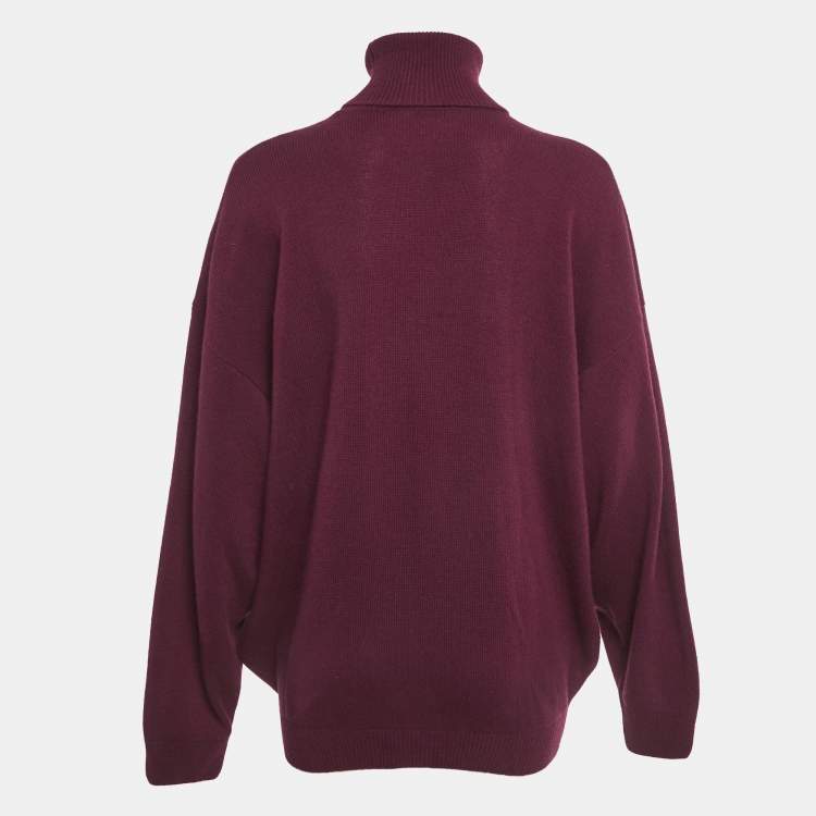 Pre Owned Balenciaga Burgundy Logo Embroidered Wool & Cashmere Jumper S