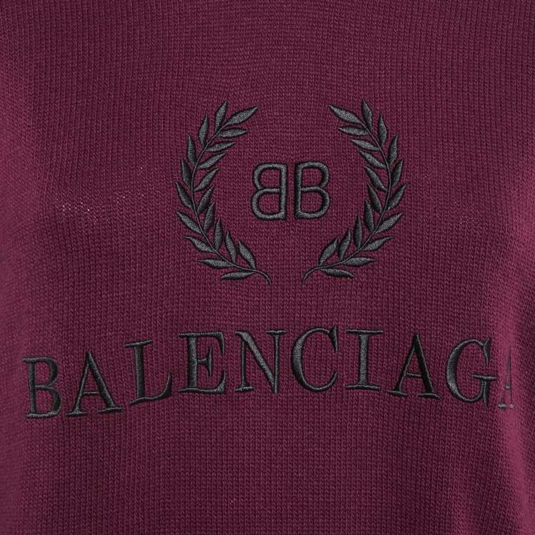 Pre Owned Balenciaga Burgundy Logo Embroidered Wool & Cashmere Jumper S