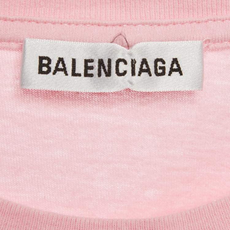 Pre Owned Balenciaga PInk Logo Print Cotton Oversized T-Shirt XS