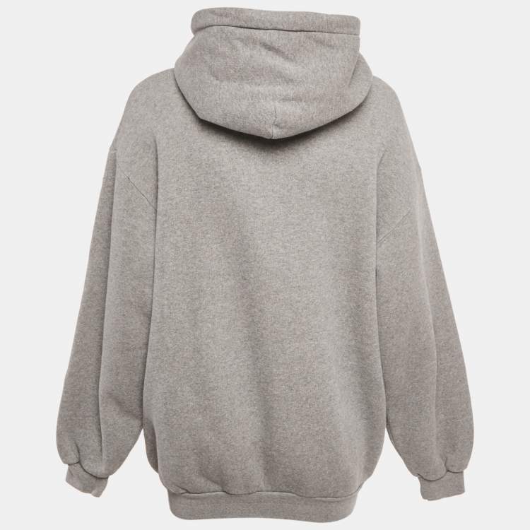 Pre Owned Balenciaga Grey Logo Print Cotton Hooded Sweatshirt XXS