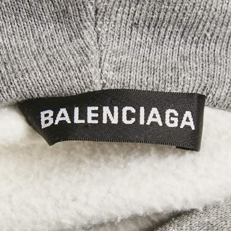 Pre Owned Balenciaga Grey Logo Print Cotton Hooded Sweatshirt XXS