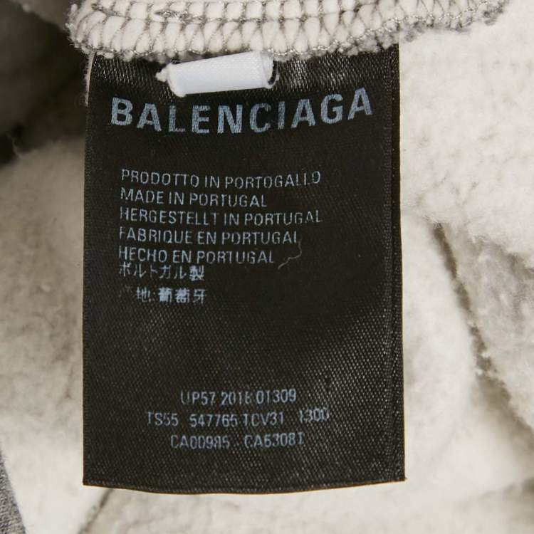 Pre Owned Balenciaga Grey Logo Print Cotton Hooded Sweatshirt XXS