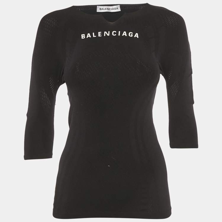مملوكة مسبقًا Balenciaga Black Logo Print Jersey T-Shirt M