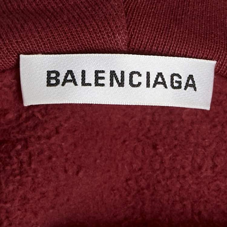 Pre Owned Balenciaga Red Logo Print Cotton Oversized Hoodie XS