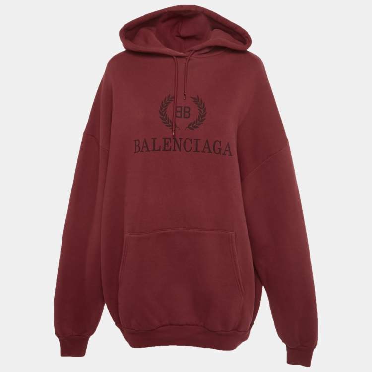 Pre Owned Balenciaga Red Logo Print Cotton Oversized Hoodie XS