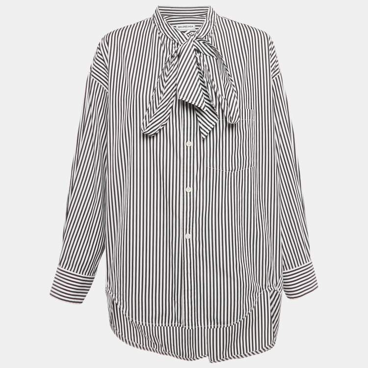 Pre Owned Balenciaga White/Black Striped Cotton Blouse S
