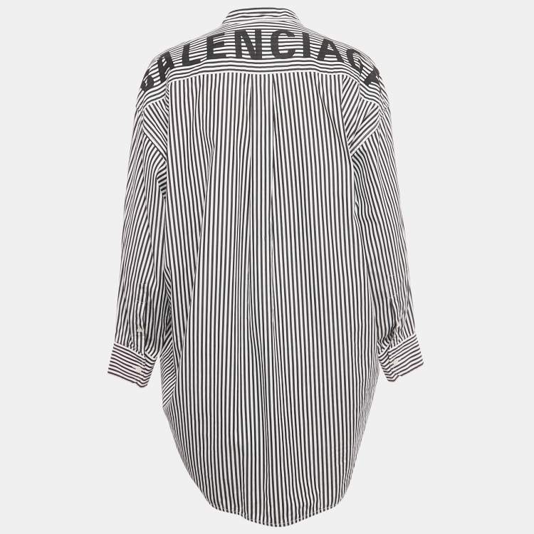 Pre Owned Balenciaga White/Black Striped Cotton Blouse S