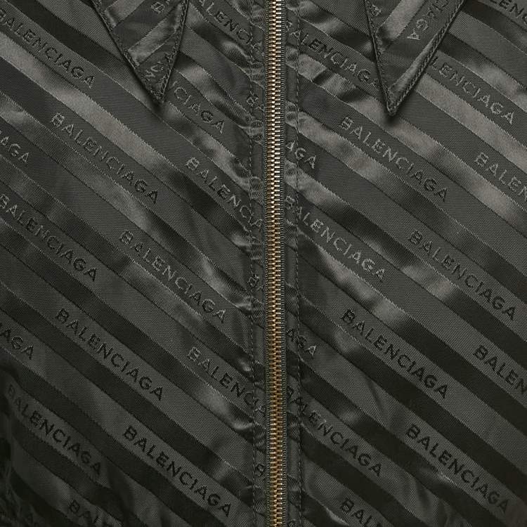 Pre Owned Balenciaga Black Logo All-Over Nylon Bomber Jacket M