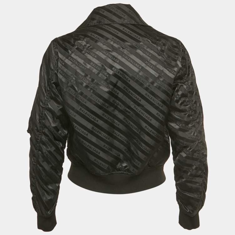 Pre Owned Balenciaga Black Logo All-Over Nylon Bomber Jacket M