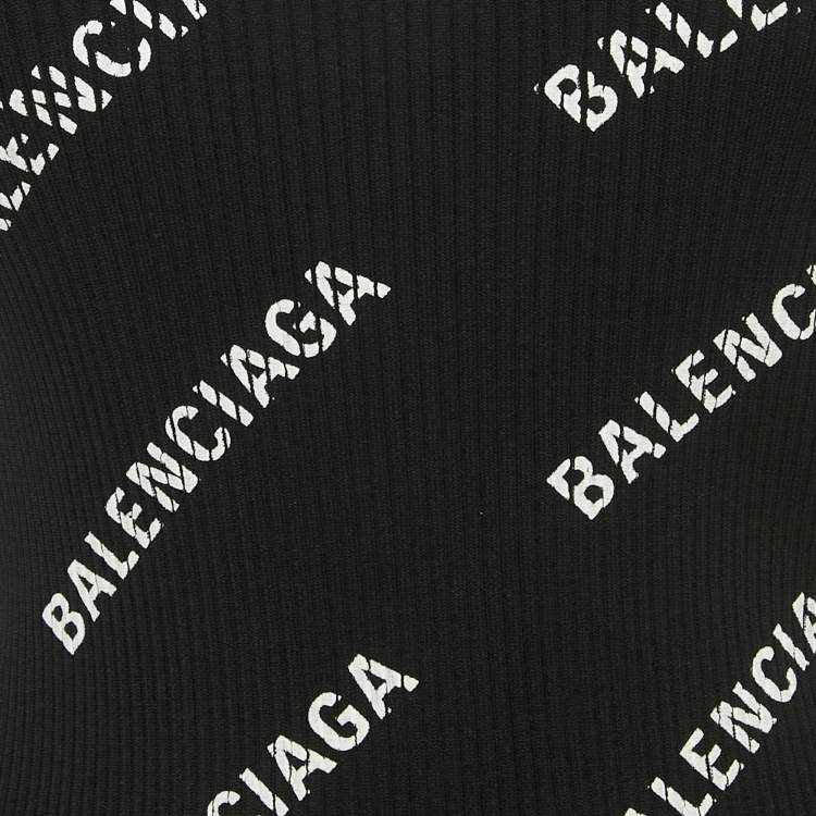 Pre Owned Balenciaga Black Logo All-Over Print Rib Knit Pullover M