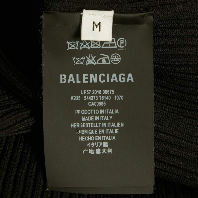 Pre Owned Balenciaga Black Logo All-Over Print Rib Knit Pullover M