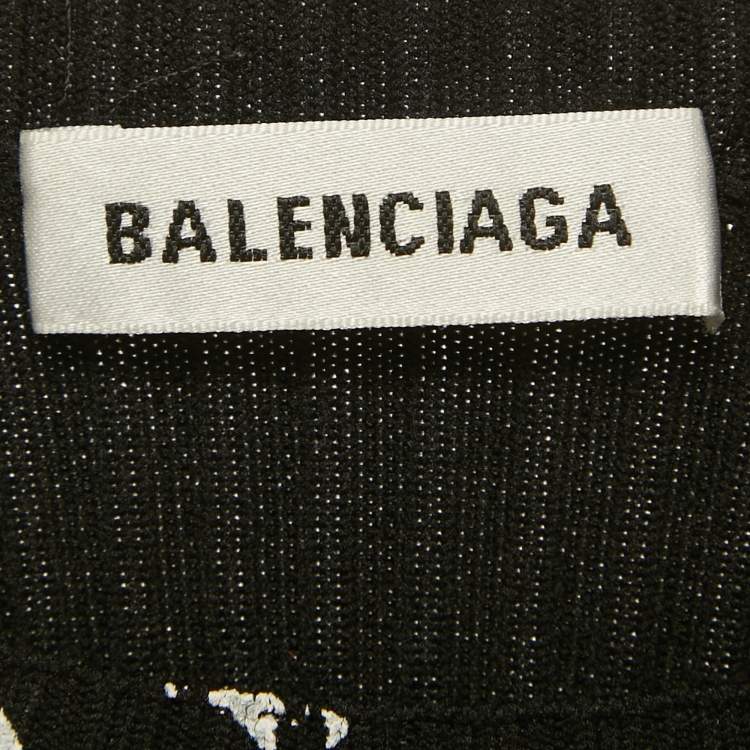 Pre Owned Balenciaga Black Logo All-Over Print Rib Knit Pullover M