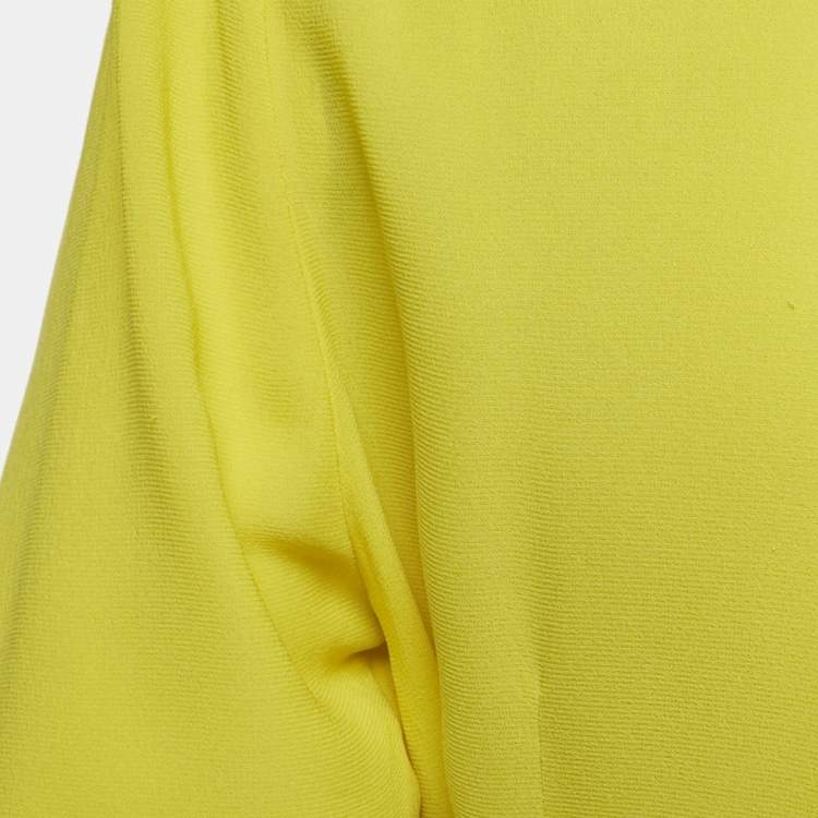 Pre Owned  Balenciaga Yellow Silk Puff Sleeve Pleated Mini Dress M