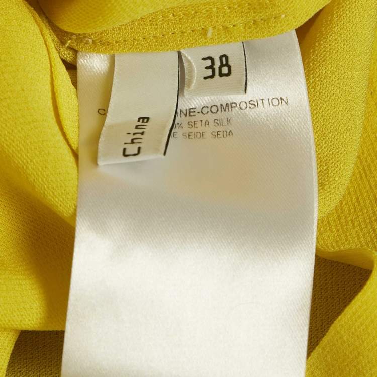 Pre Owned  Balenciaga Yellow Silk Puff Sleeve Pleated Mini Dress M