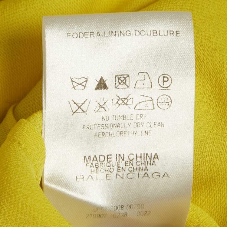 Pre Owned  Balenciaga Yellow Silk Puff Sleeve Pleated Mini Dress M