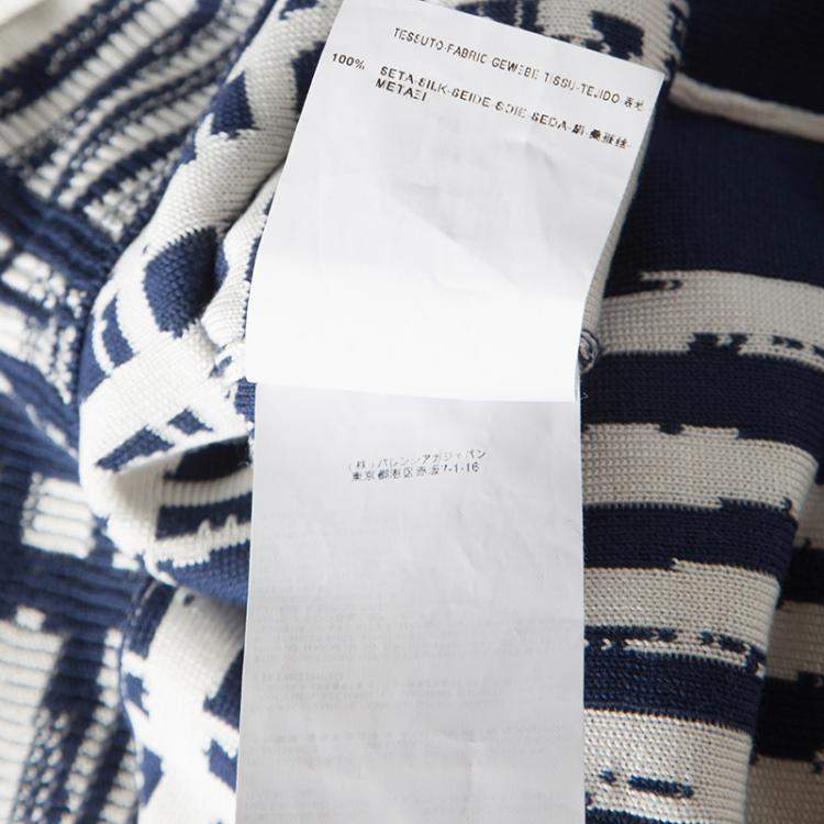 Pre Owned Balenciaga Knits Navy Blue and White Abstract Checked Silk Dress S