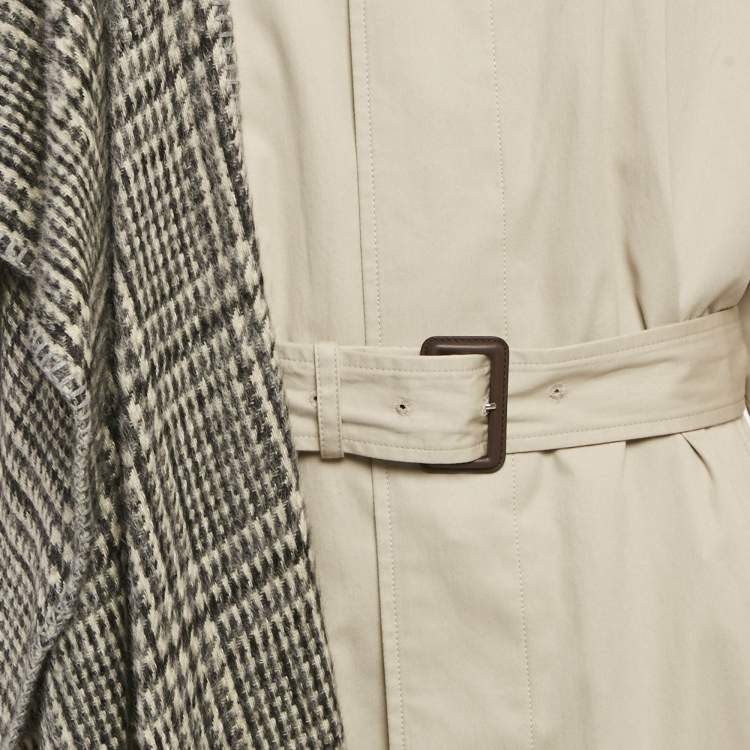 Pre Owned Balenciaga Beige Cotton Silk Chiffon Pleat Check Wool Trench Coat L