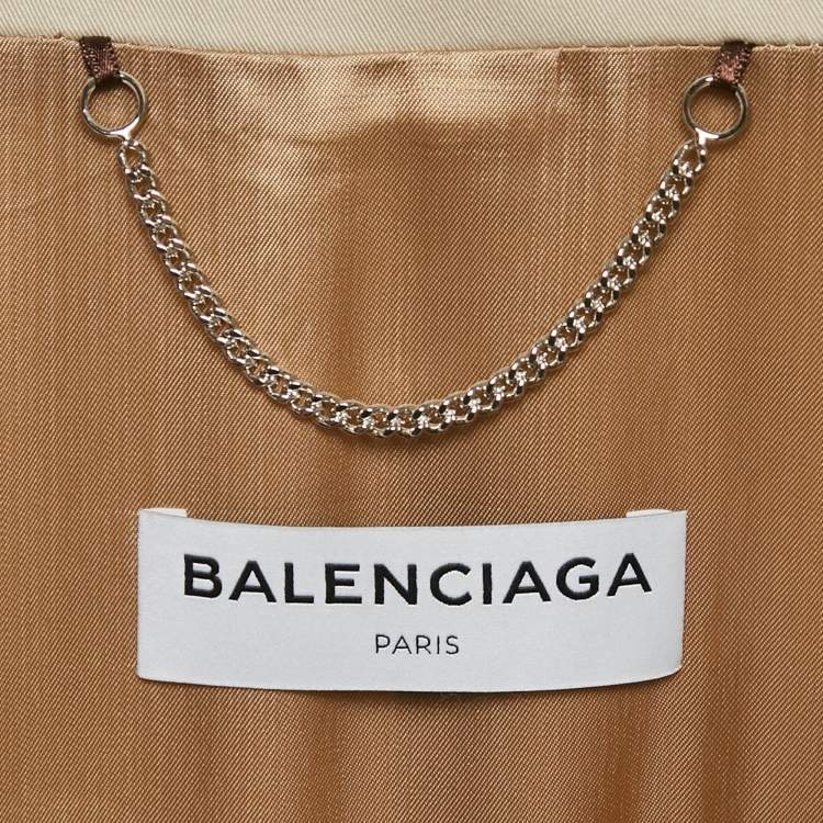 Pre Owned Balenciaga Beige Cotton Silk Chiffon Pleat Check Wool Trench Coat L
