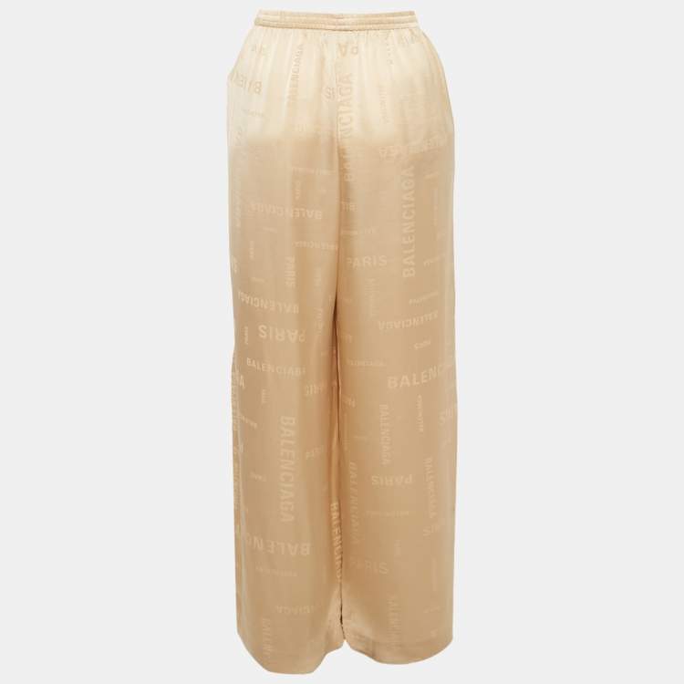 مملوكة مسبقًا Balenciaga Beige Logo Jacquard Satin Trousers M