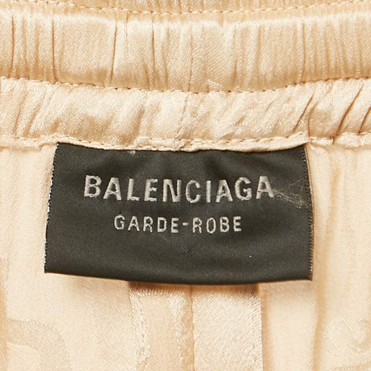 مملوكة مسبقًا Balenciaga Beige Logo Jacquard Satin Trousers M