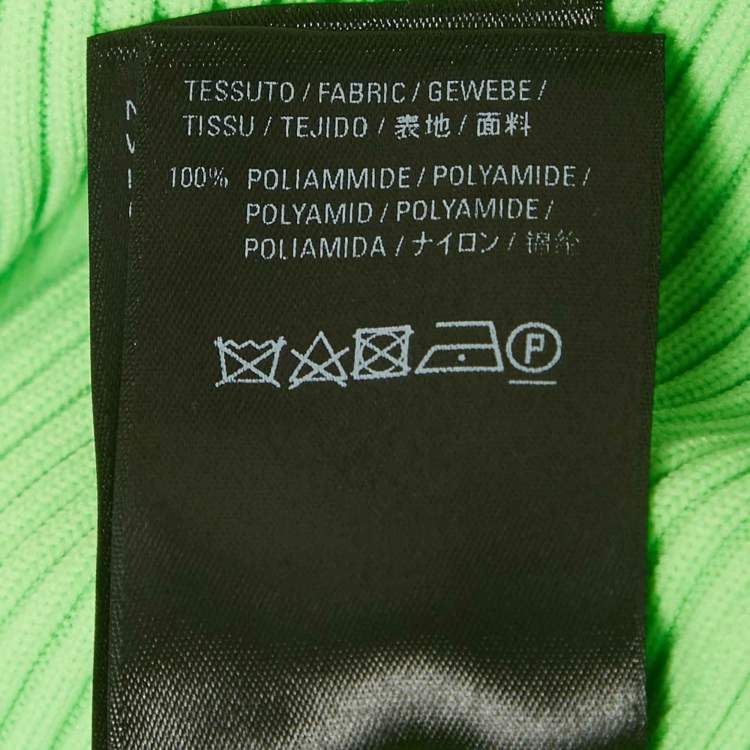 Pre Owned Balenciaga Neon Green Techno Logo Print Rib Knit Crewneck Pullover M